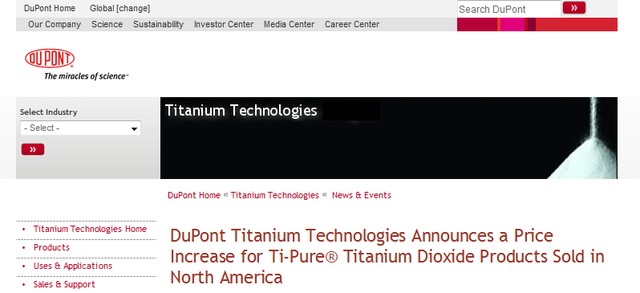DuPont поднимает цены на диоксид титана